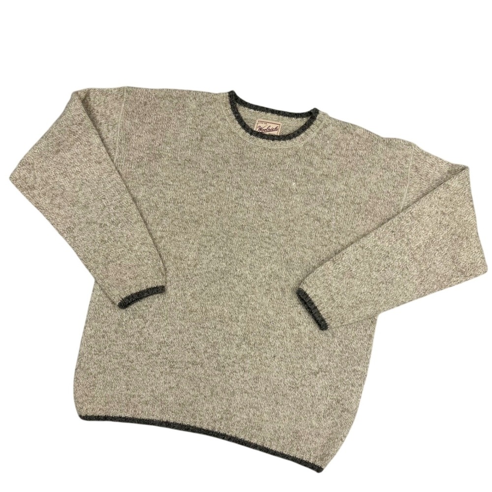 Woolrich Wool Blend Contrast Trim Crewneck Sweater Oat Mix L